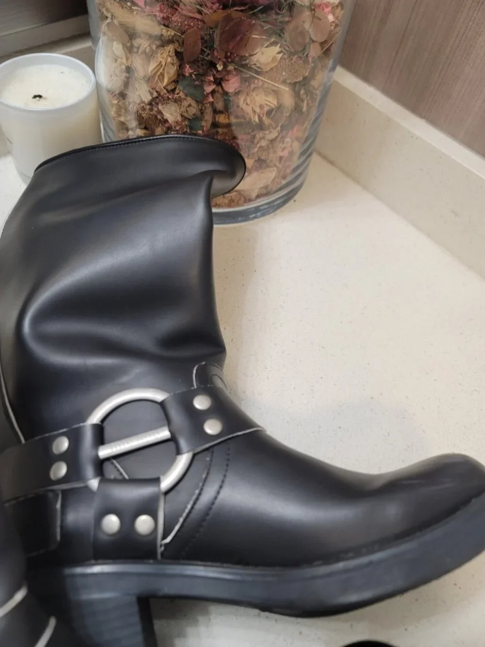 Miu Miu Biker Iconic Buckles Black Leather Knee Length Boots Size 37 - Picture 8 of 9